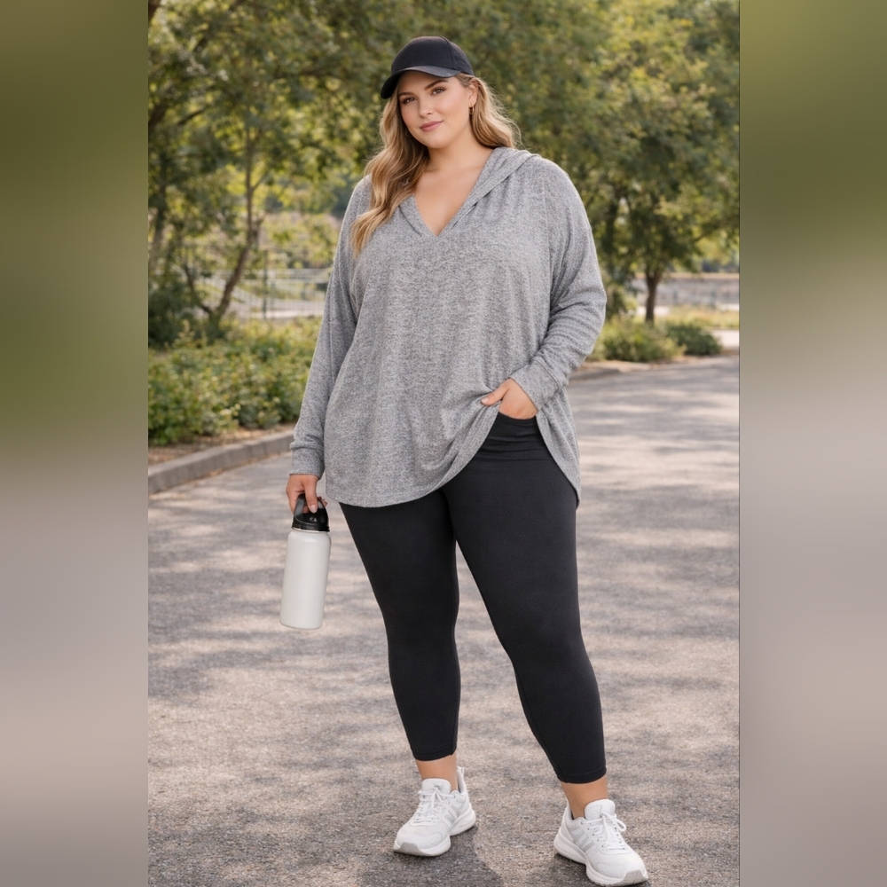 Per Se Grey Lightweight Oversized Hooded Sweater Heather Grey Size 2X